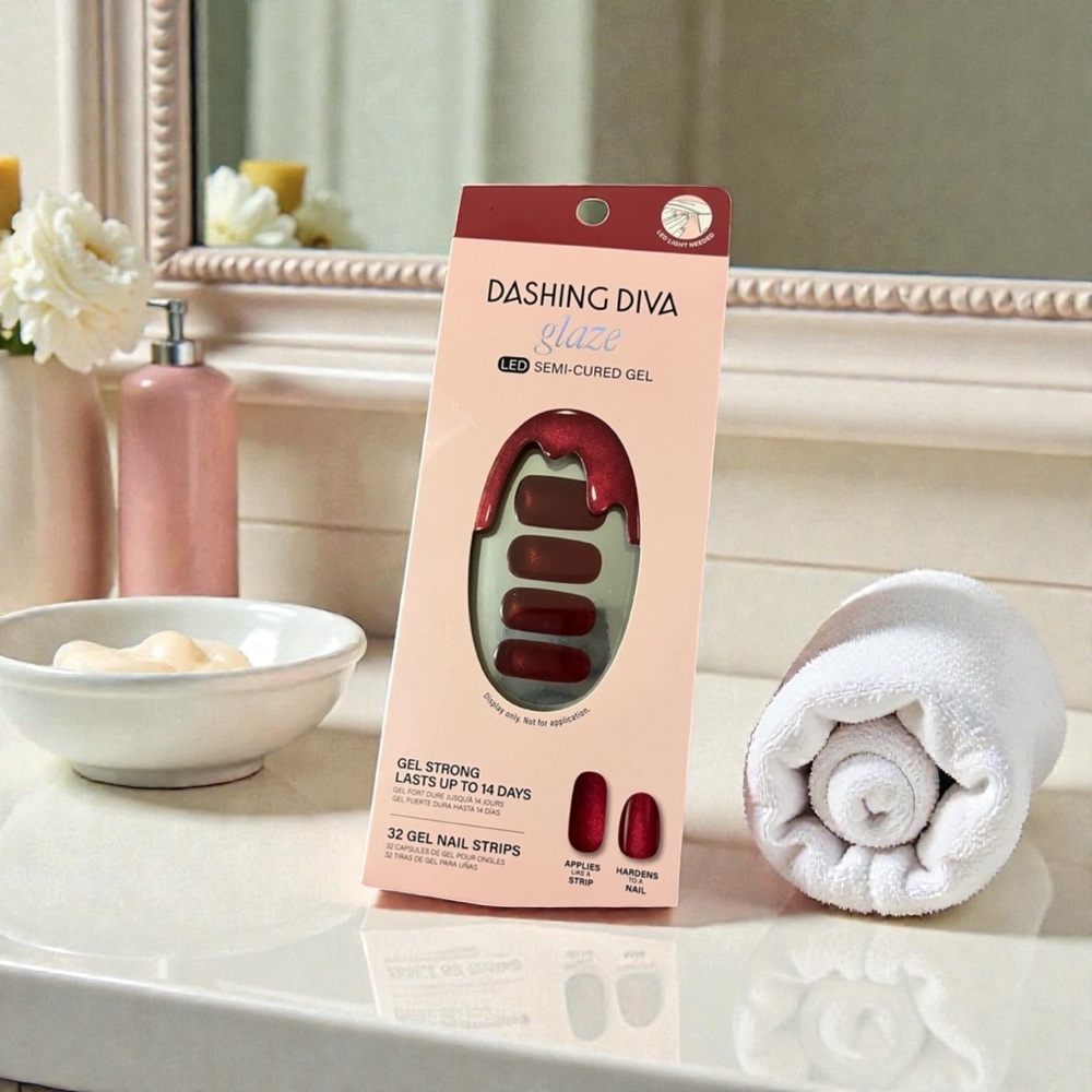 Dashing Diva Glaze LED Semi-Cured Gel Nail Strips - Burgundy Red - Picture 1 of 3